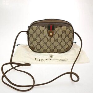 GUCCI GG Pattern Sherry Line Mini Shoulder Bag PVC Leather Beige Brown 66ZA148